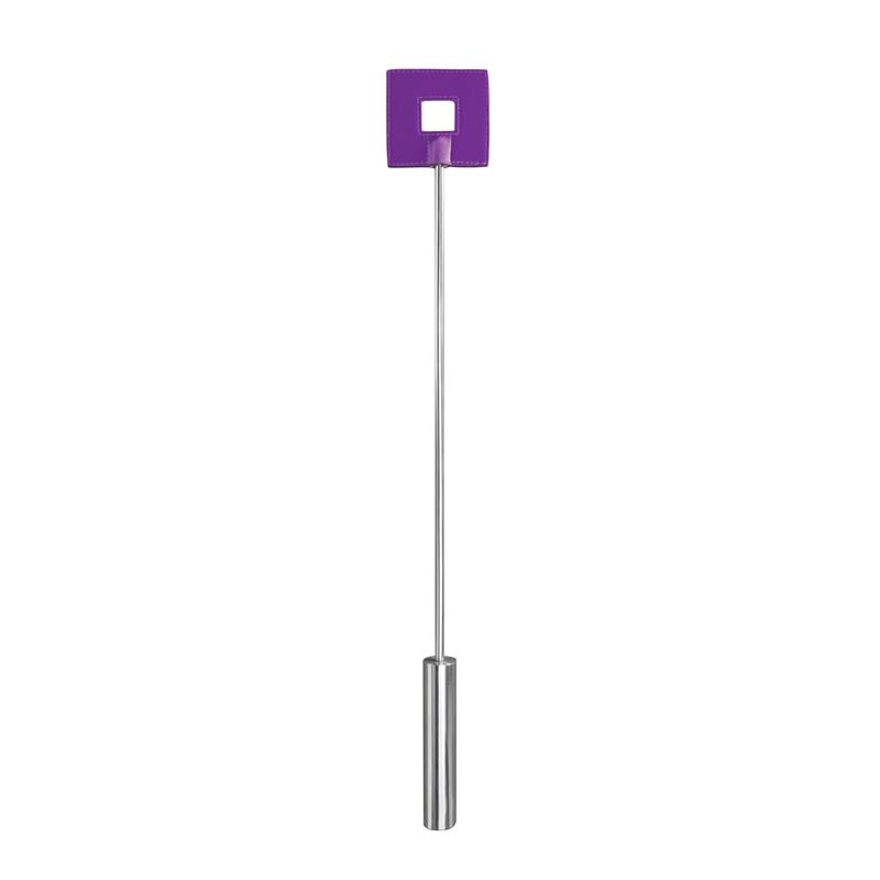 Shots Ouch! Whips and Paddles Leather Square Tipped Crop Purple