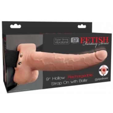 Fetish Fantasy 9" Hollow Rechargeable Strap-On wit