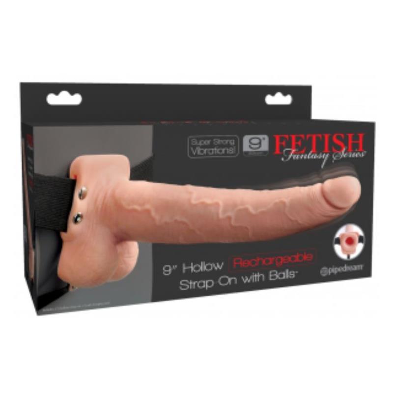 Elastic Strap-On with 9 Hollow Dildo 10 Functions USB Flesh