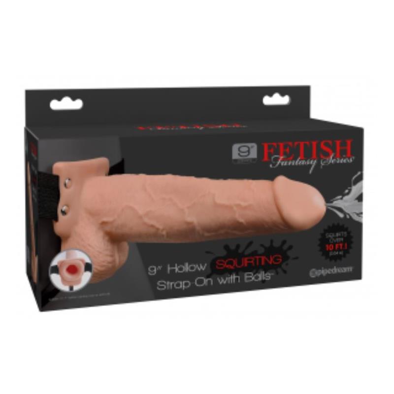 Elastic Strap-On with 9 Hollow Dildo Squirting Function Flesh