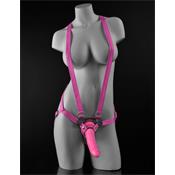 Suspender Harness with Dildo 19 cm-7" Pink