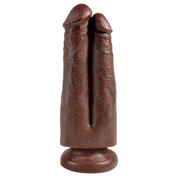King Cock 7" Two Cocks One Hole Brown