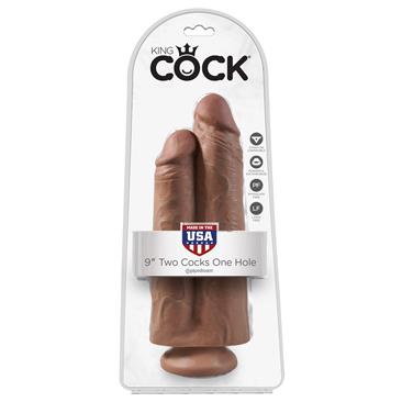 King Cock 9" Two Cocks One Hole - Tan
