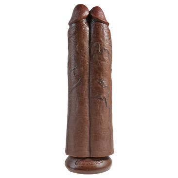Double Dildo "Two Cocks One Hole" 11" Brown