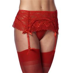 Garter Belt with Thong and Stockings Red