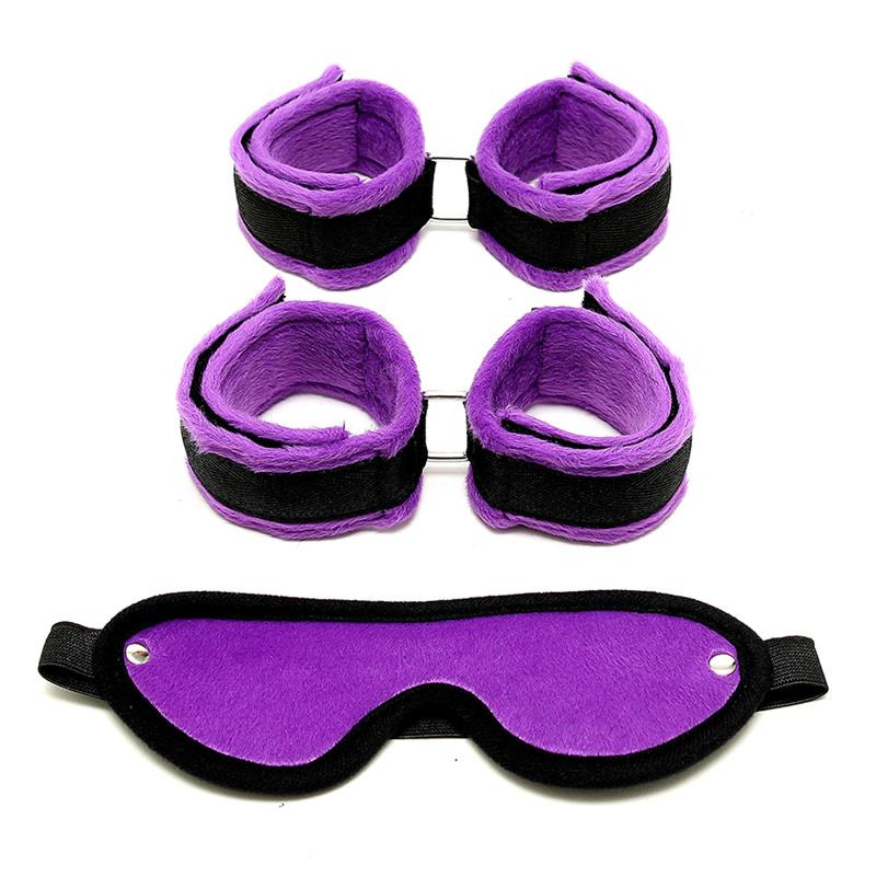 Rimba Bondage Play Handcuffs, Foot Cuffs and Mask Purple