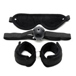 Soft mask, soft handcuffs and mouth gag-Adjustable