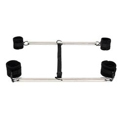 Rimba Bondage Play Double Spreader Bar with Cuffs Adjustable Black