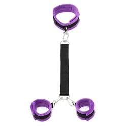 Rimba Bondage Play Handcuffs to Collar with Leash Adjustable Purple