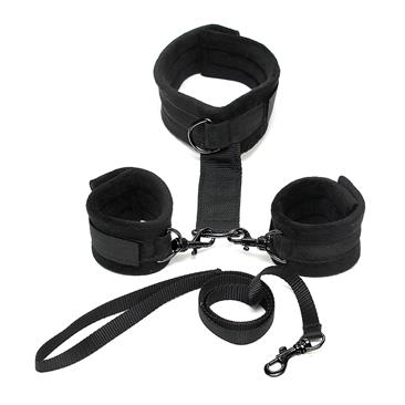 Soft handcuffs to collar with leash-Adjustable