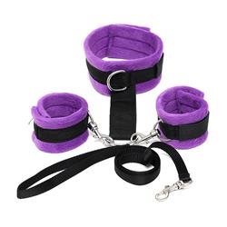 Soft handcuffs to collar with leash-Adjustable