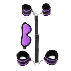 Rimba Bondage Play Hand to Ankle Cuffs with Mask Adjustable Purple