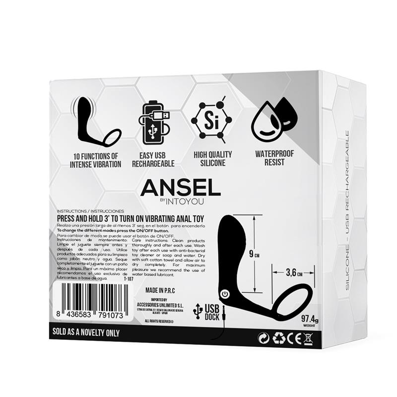Ansel Anal Plug with Vibration and Cock Ring USB Silicone