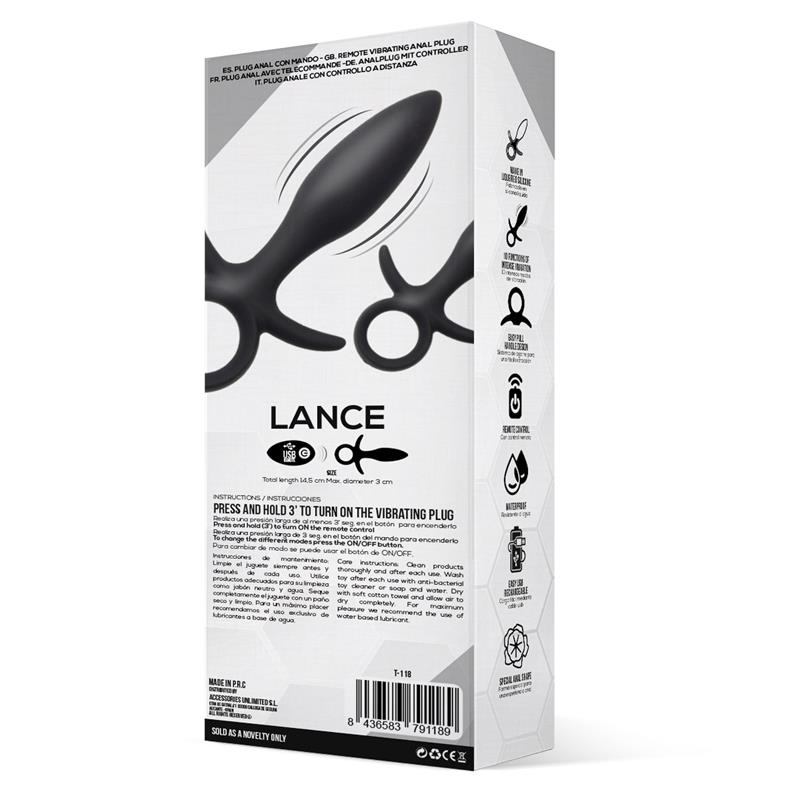 Lance Anal Plug Remote Control Liquified Silicone USB