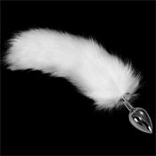 Metal Butt Plug with White Fox Tail