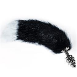 Large Silver Plug+ Fox Tail-White+Black