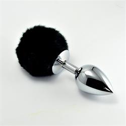 Large Silver Plug+Pompon-Black