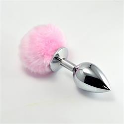 Large Silver Plug+Pompon-Pink