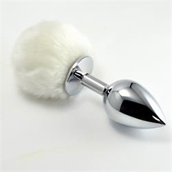 Large Silver Plug+Pompon-White