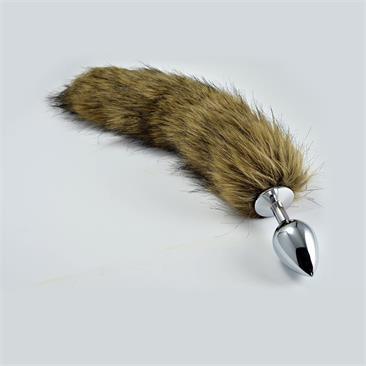 Large Silver Plug+ Fox Tail-Brown