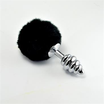 Silver Spiral Plug+Pompon-Black