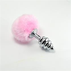 Silver Spiral Plug+Pompon-Pink