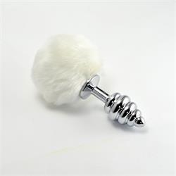 Silver Spiral Plug+Pompon-White