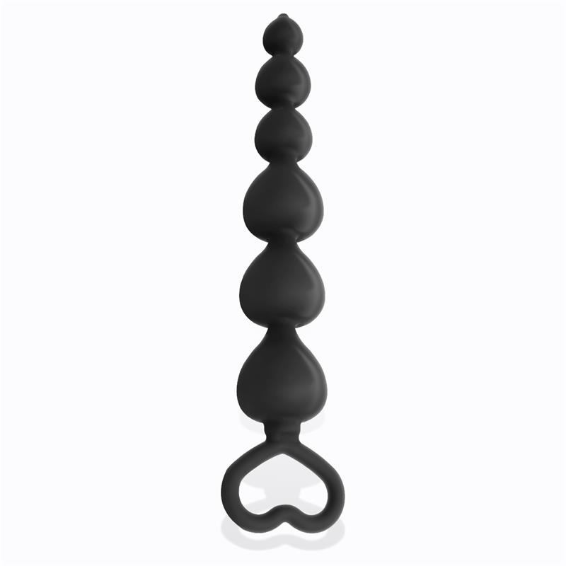 Clyde Beaded Butt Plug with Easy Pull Ring Silicone Black