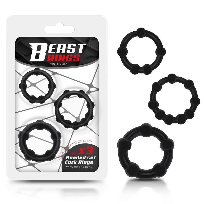 Set of 3 Cock Ring Beaded Flexible Black