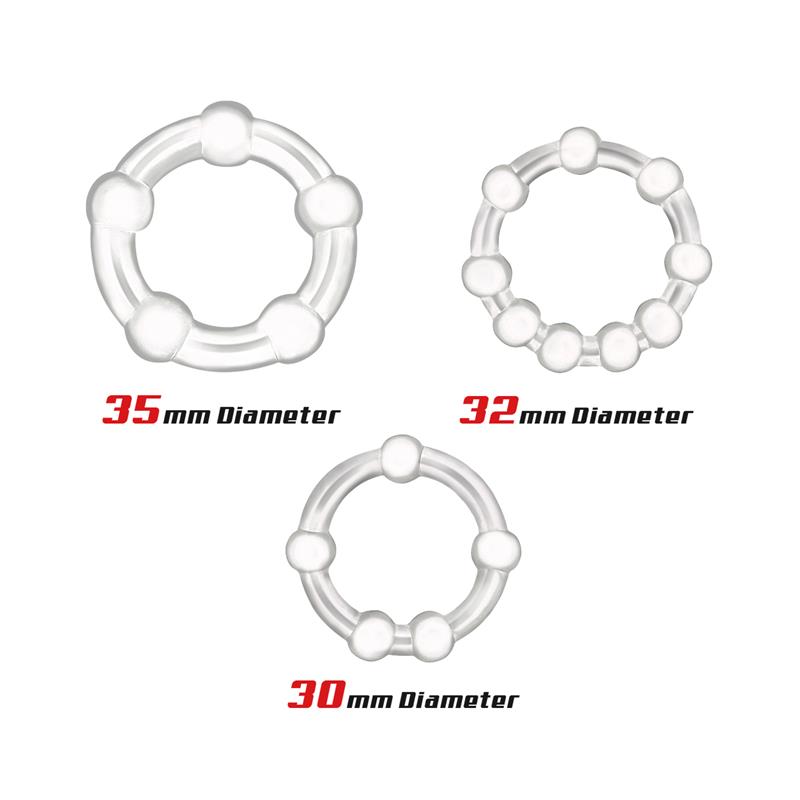 Set of 3 Penis Ring Beaded Flexibles Clear