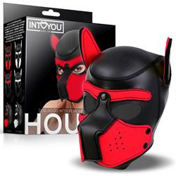 Hound Dog hood with Removable Muzzle Red//Black On