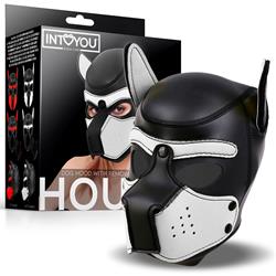 Hound Neoprene Dog Hood with Removable Muzzle White/Black One Size