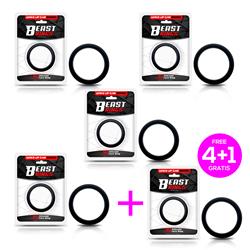 Pack 4+1 42 mm Black Silicone Cock Ring