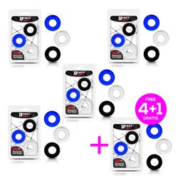 Pack 4+1 16mm Round Set of 3 Cock Rings 3 Colours