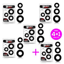 Pack 4+1  Round Set of 3 Black Cock Rings