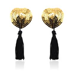 Black and Golden Heart Sequin Tassel Nipple Covers