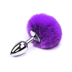 Purple Faux fur Rabbiy Tail Stainless Plug S