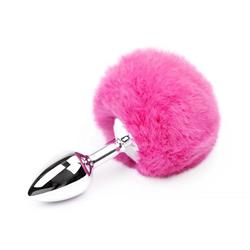 Pink Faux fur Rabbit Tail Stainless Plug