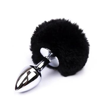 Black Faux fur Rabbit Tail Stainless Plug