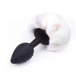 Black Faux fur Rabbit Tail with Silicone Plug S