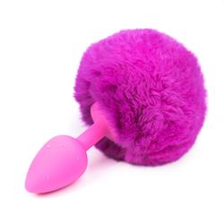 Purple Faux fur Rabbit Tail with Silicone Plug S