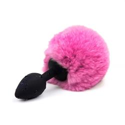 Pink Faux fur Rabbit Tail with Silicone Plug S