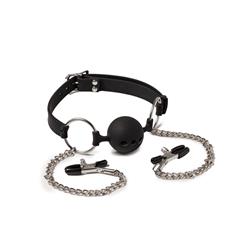 Mouthgag with Ball and Nipple Clamps Black