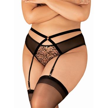 Allunes Sexy Suspender Belt - Leopard Print S/M