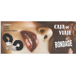 CAJA DE VIAJE DE  BONDAGE ESPOSAS NEGRAS + LATIGOZ