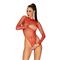 Long Sleeved Fishnet Thong Bodysuit - Red S/M