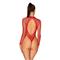 Long Sleeved Fishnet Thong Bodysuit - Red S/M