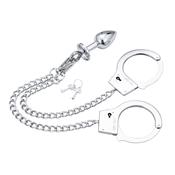 Metal Hand Cuffs with Anal Plug