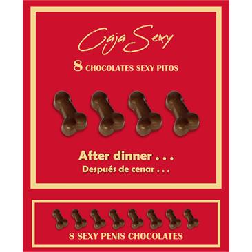 Caja Roja Sexy 8 Pene Chocolate Negro