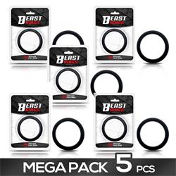 Pack 4+1 50 mm Black Silicone Cock Ring